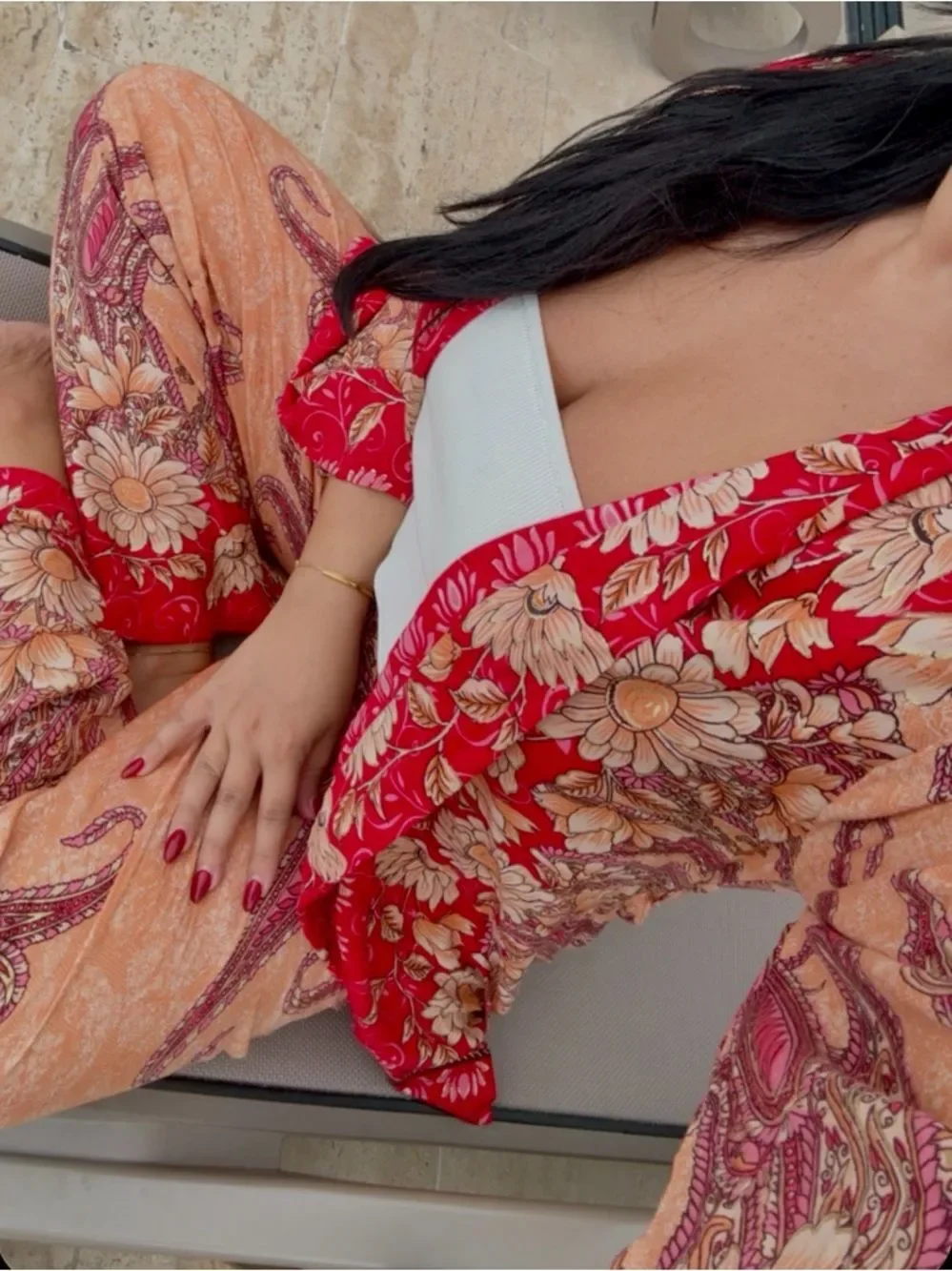 Red boho printed set